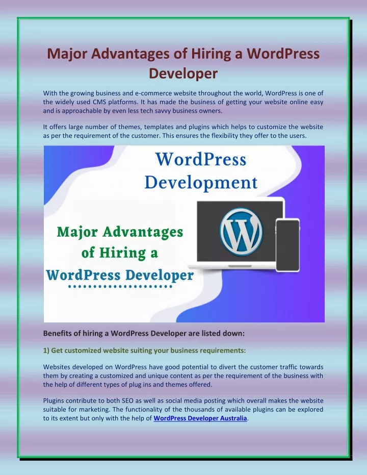 major advantages of hiring a wordpress developer