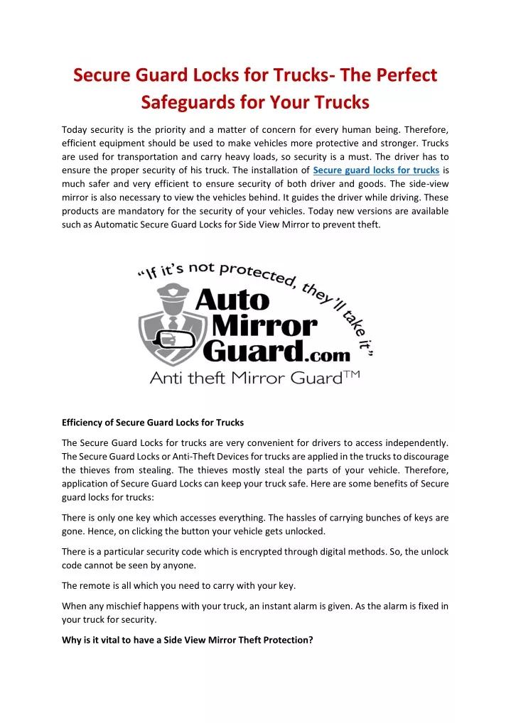 secure guard locks for trucks the perfect