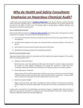 why do health and safety consultants emphasize