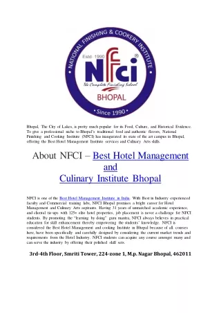Best Hotel Management Institute in Bhopal