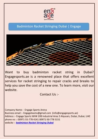 Badminton Racket Stringing Dubai | Engage sports.ae
