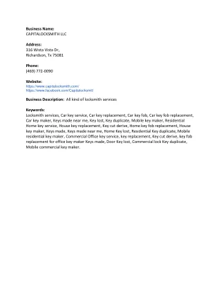 business name capitalocksmith llc address