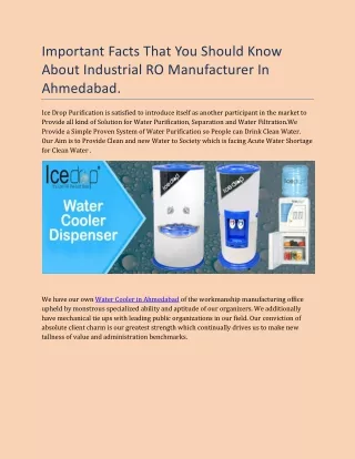 Important Facts That You Should Know About Industrial RO Manufacturer In Ahmedabad.