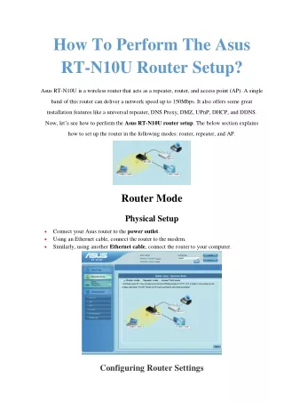 how to perform the asus rt n10u router setup