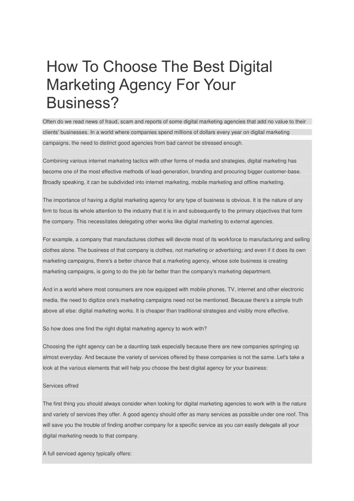 how to choose the best digital marketing agency