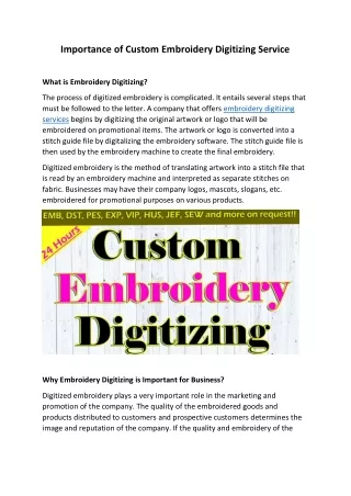 importance of custom embroidery digitizing service