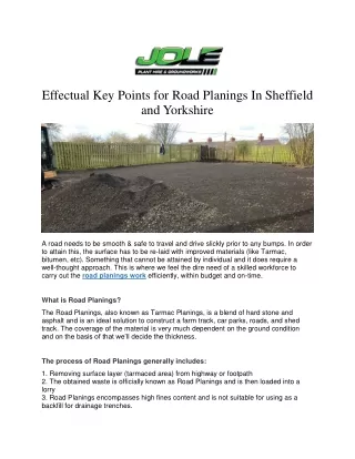 Effectual Key Points for Road Planings In Sheffield and Yorkshire