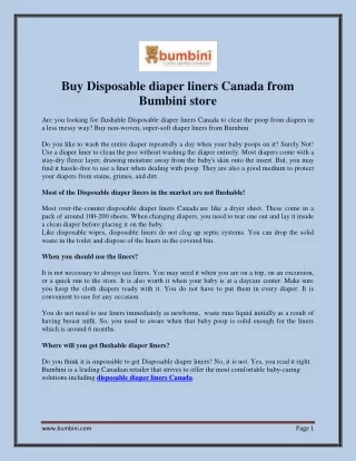 Buy Disposable diaper liners Canada from Bumbini store