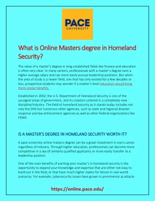 What is Online Masters degree in Homeland Security?