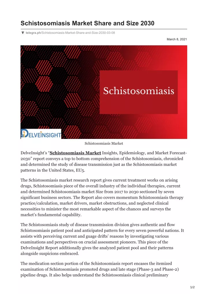 schistosomiasis market share and size 2030