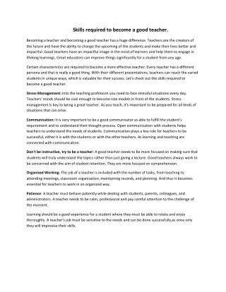 skills required to become a good teacher