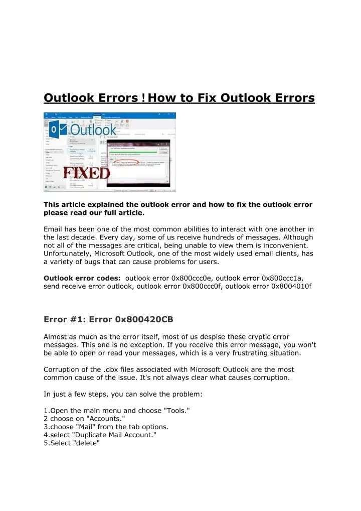 outlook errors how to fix outlook errors
