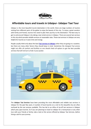 Affordable tours and travels in Udaipur- Udaipur Taxi Tour