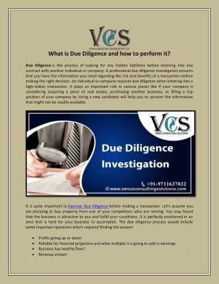 what is due diligence and how to perform it