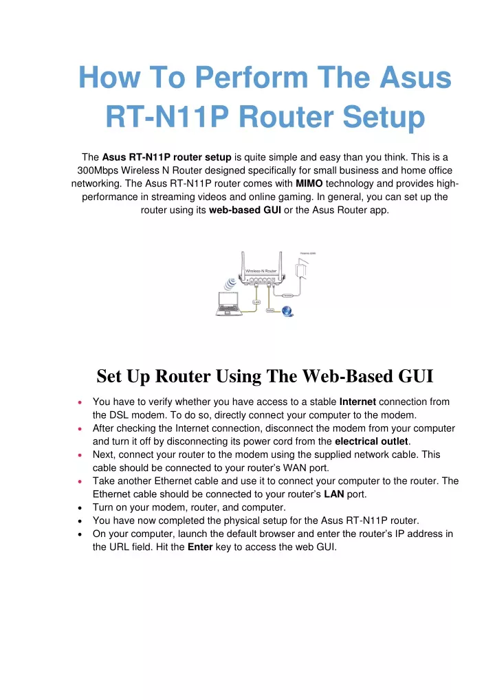 how to perform the asus rt n11p router setup
