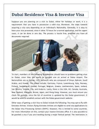 Dubai Residence Visa & Investor Visa