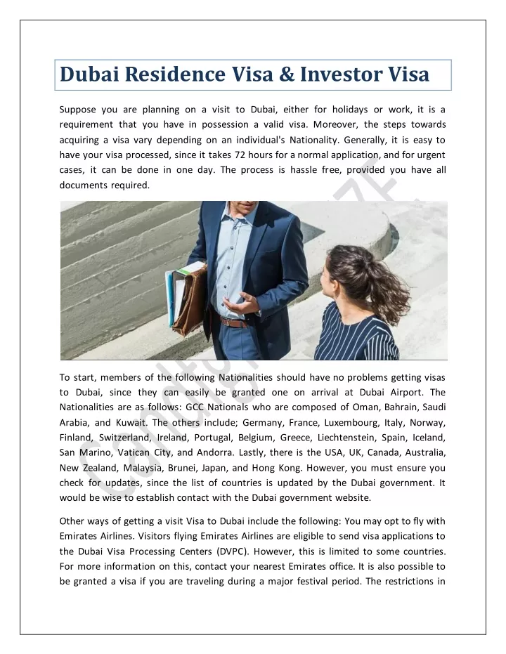 dubai residence visa investor visa