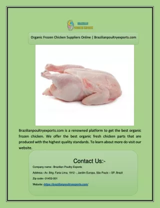 Organic Frozen Chicken Suppliers Online | Brazilianpoultryexports.com