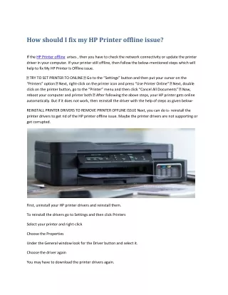 HP PRINTER OFFLINE