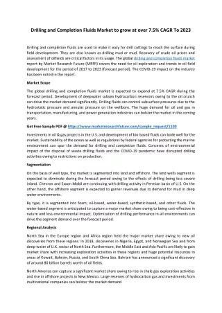 Drilling and Completion Fluids Market - Gross Earning and Emerging Growth To 2023