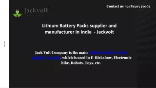 Lithium Battery Packs supplier and manufacturer in India  - Jackvolt