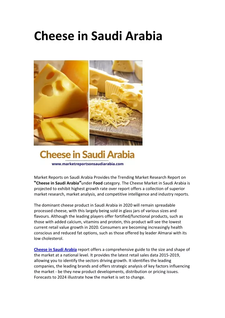 PPT Saudi Arabia Cheese Market Opportunity and Forecast 2024