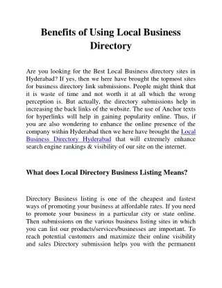 Benefits of Using Local Business Directory - Point locals