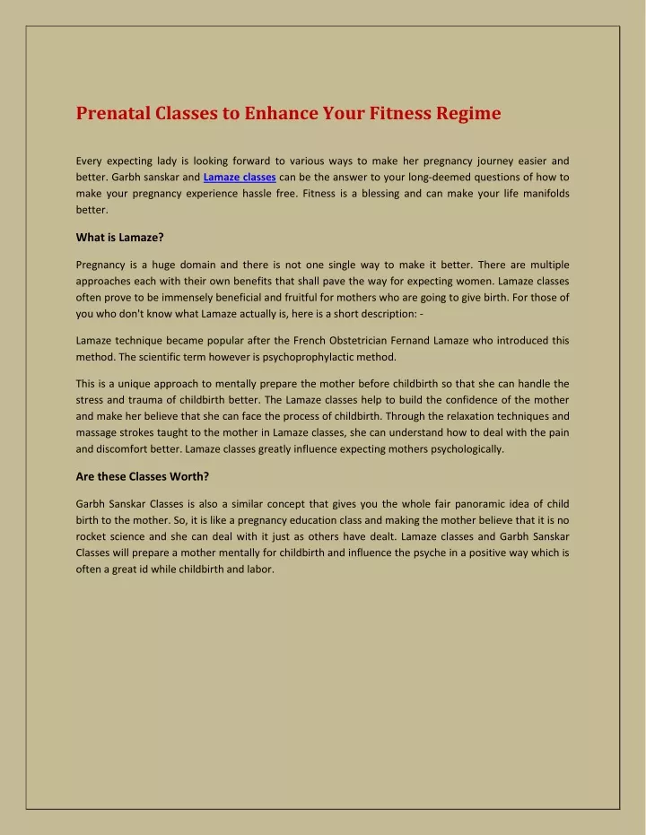 prenatal classes to enhance your fitness regime