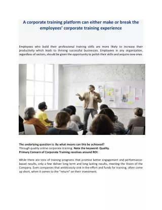 Prerequisites of a Corporate Online Training Platform