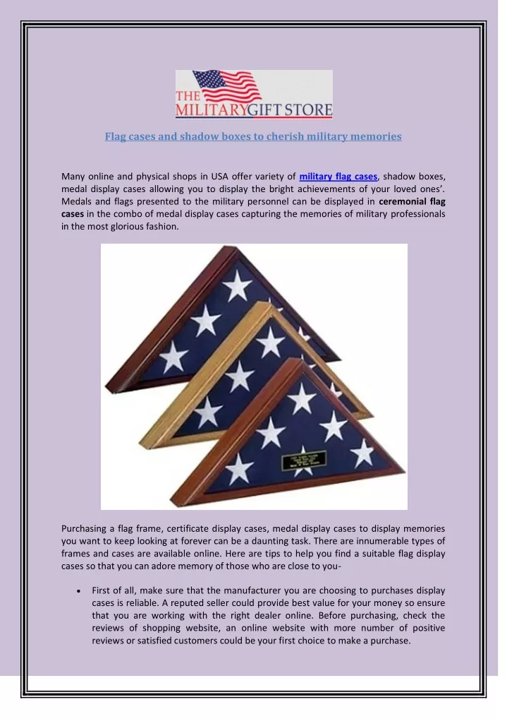 flag cases and shadow boxes to cherish military