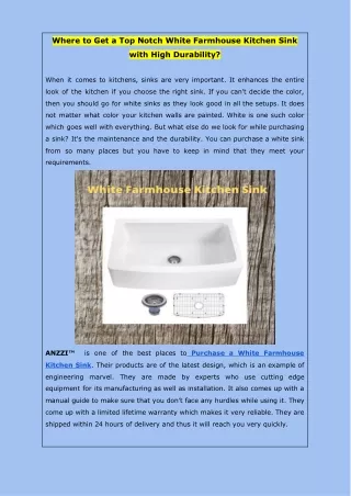 Where to Get a Top Notch White Farmhouse Kitchen Sink with High Durability?