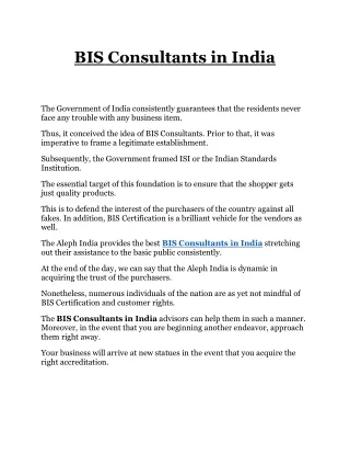 BIS consultants in INDIA | Aleph INDIA