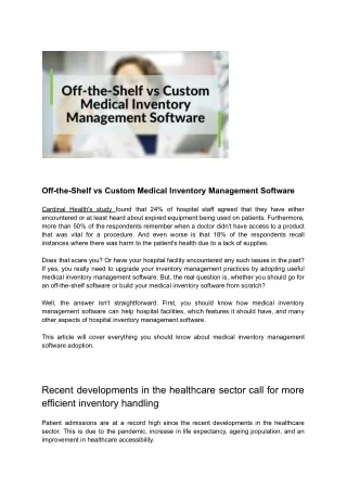 off the shelf vs custom medical inventory