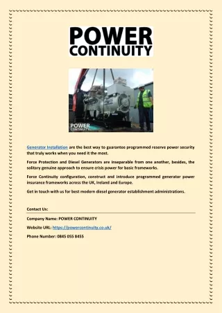 Generator Installation Cost | powercontinuity.co.uk