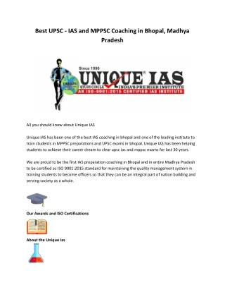 Best UPSC - IAS and MPPSC Coaching in Bhopal, Madhya Pradesh - Unique IAS Study Circle