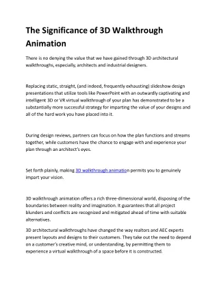 the significance of 3d walkthrough animation
