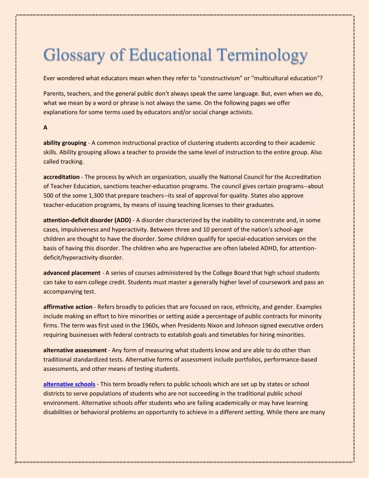 glossary of educational terminology
