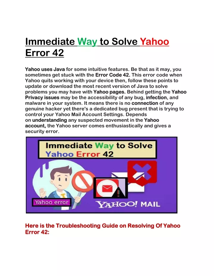 immediate way to solve yahoo error 42