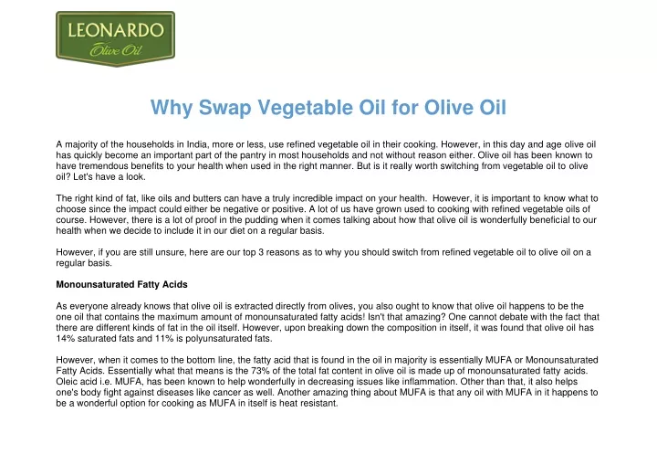 why swap vegetable oil for olive oil