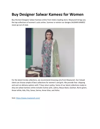 Buy Designer Salwar Kameez for Women