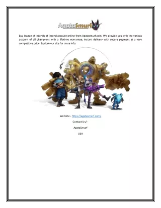 Unranked Smurfs League of Legends Store Online | Agatasmurf.com