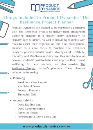 Things Included in Product Dynamics’ The Resilience Project Planner
