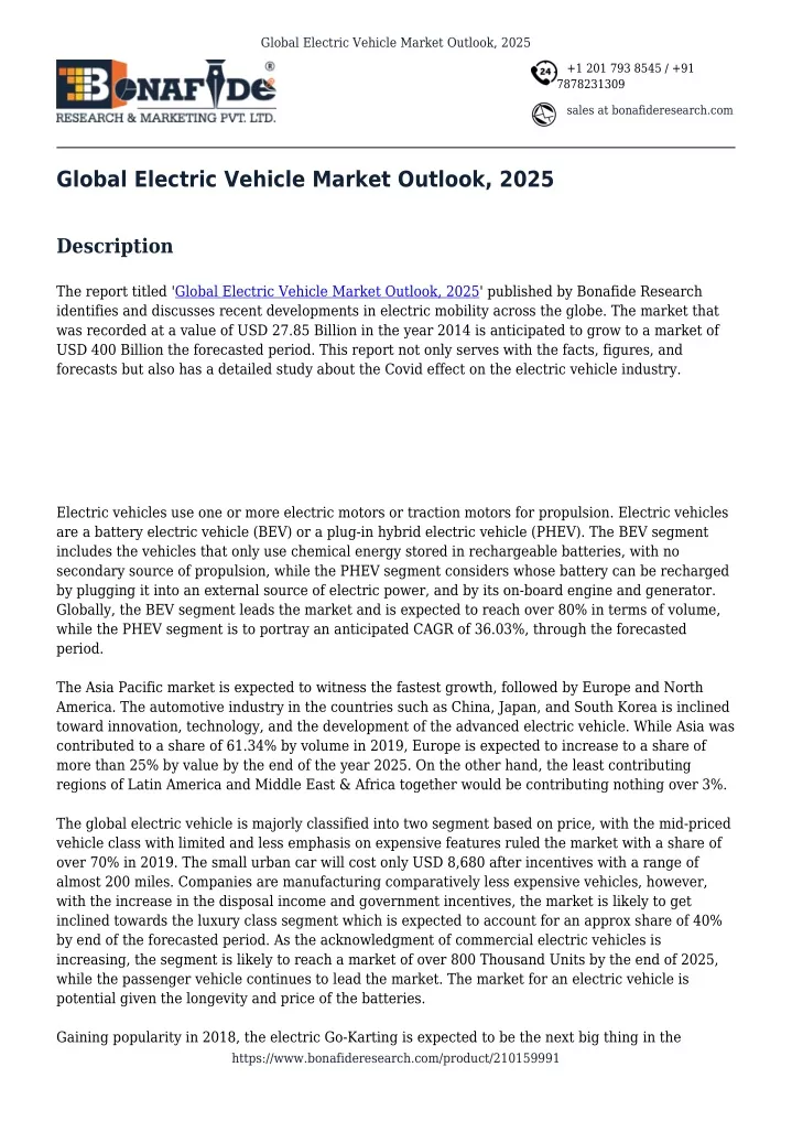 global electric vehicle market outlook 2025