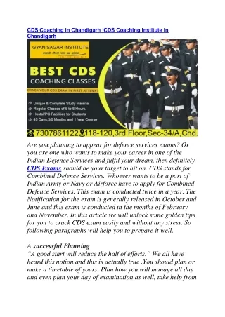 CDS Coaching in Chandigarh|CDS Coaching Institute in Chandigarh