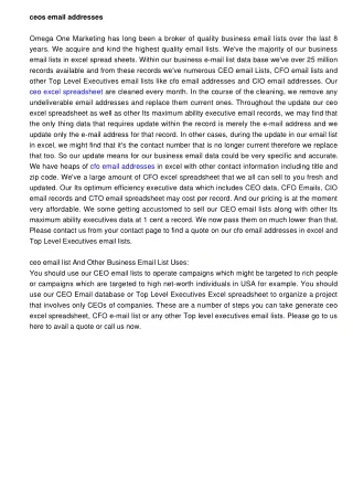 ceos email addresses omega one marketing has long