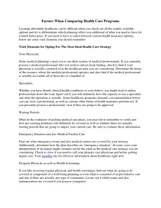 factors when comparing health care programs