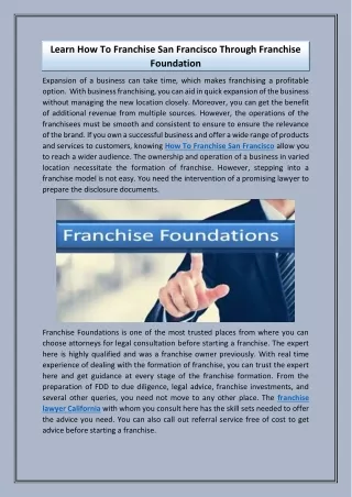 learn how to franchise san francisco through