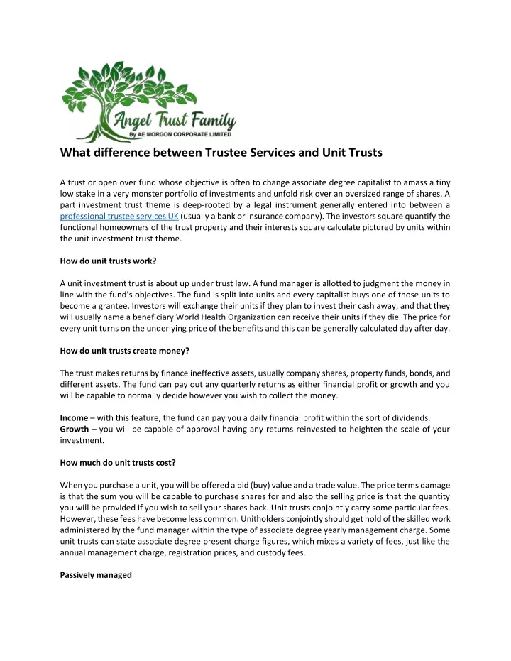 what difference between trustee services and unit