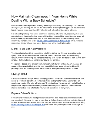 How Maintain Cleanliness In Your Home While Dealing With a Busy Schedule?