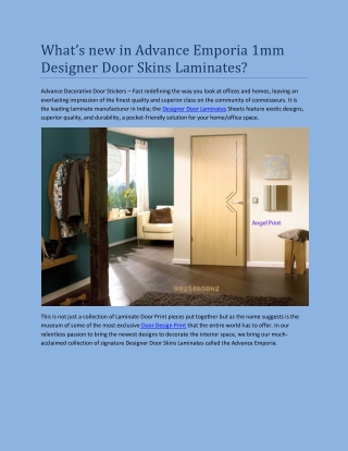 What’s new in Advance Emporia 1mm Designer Door Skins Laminates?